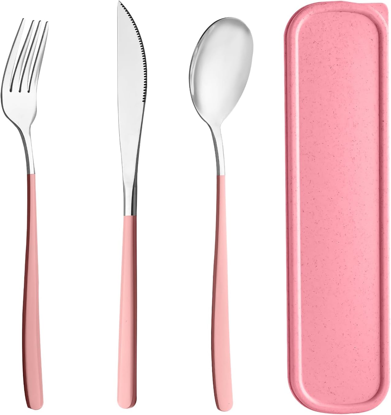 Travel Utensils with Case, 2 Sets Reusable Utensils Set with Case, Camping Utensil Set, Portable Silverware Lunch Utensils Set for Work Camping School(Beige, Pink)
