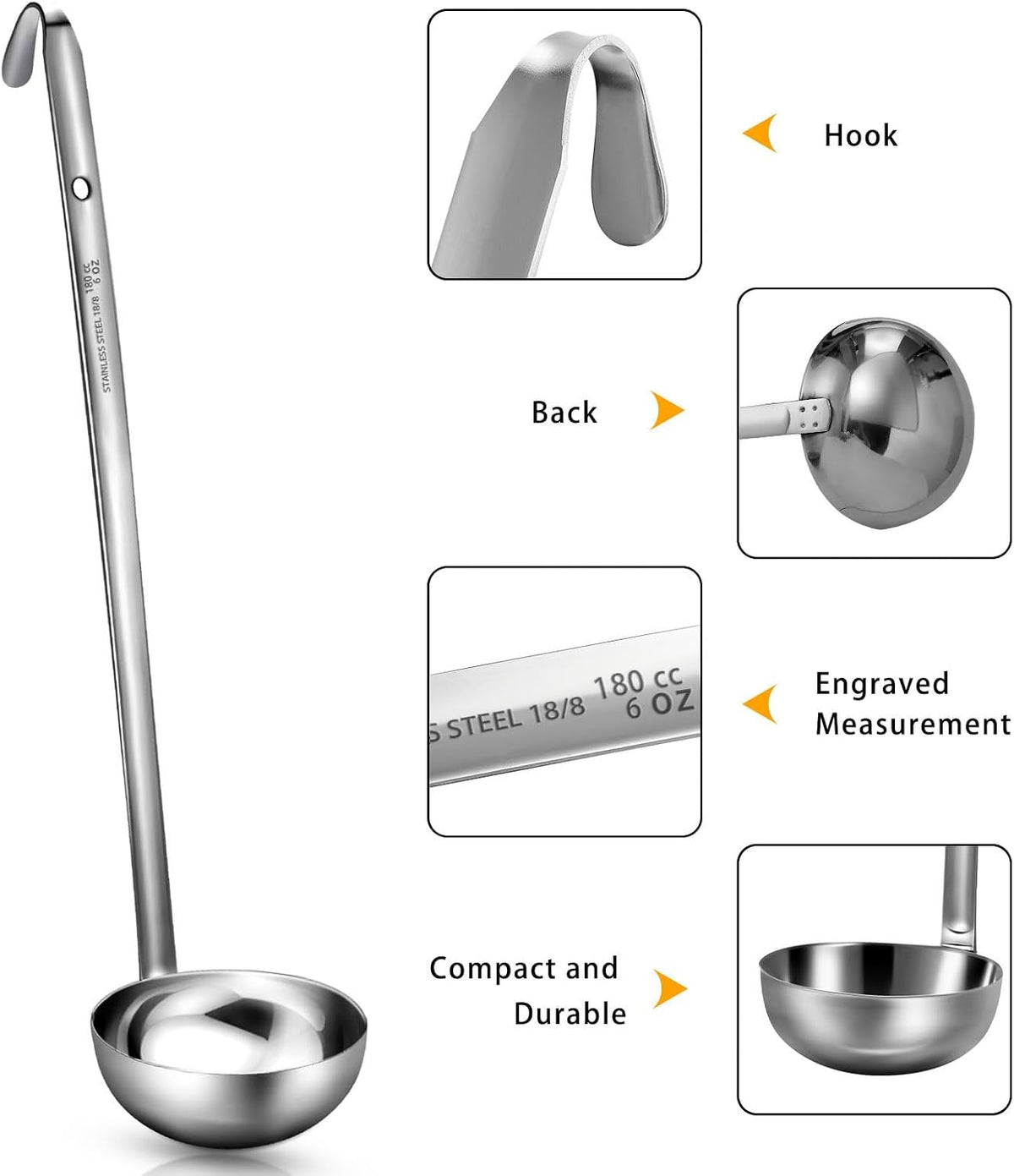 meekoo Stainless Steel Ladles Soup with Long Handle, 6oz