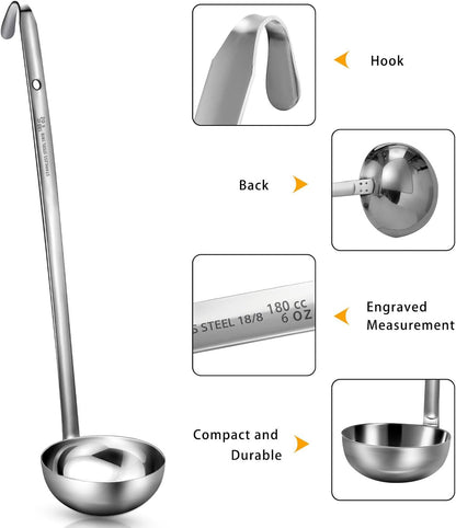 meekoo Stainless Steel Ladles Soup with Long Handle, 6oz