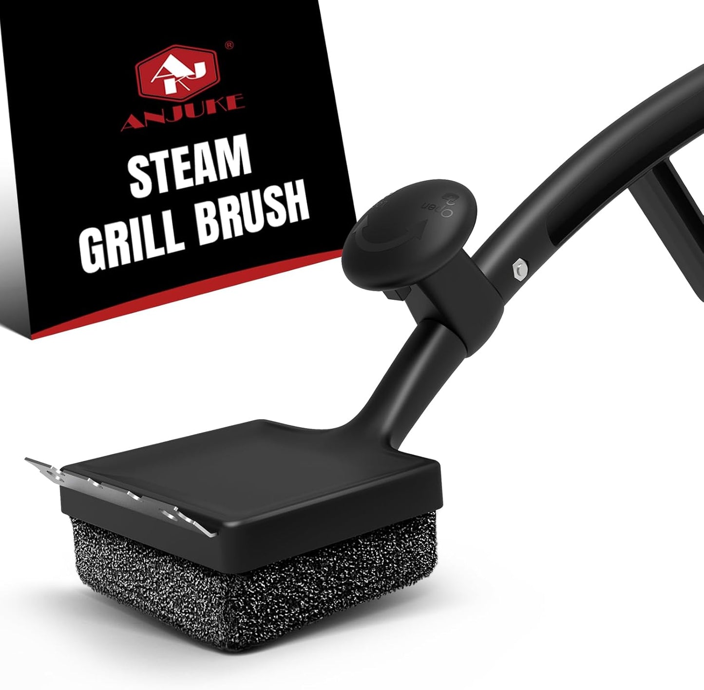 4-in-1 Bristle-Free Grill Brush — 18.8" Steam Grill Cleaner with Replaceable Head, Scraper & Bottle Opener, Long Non-Slip Heat-Resistant Handle