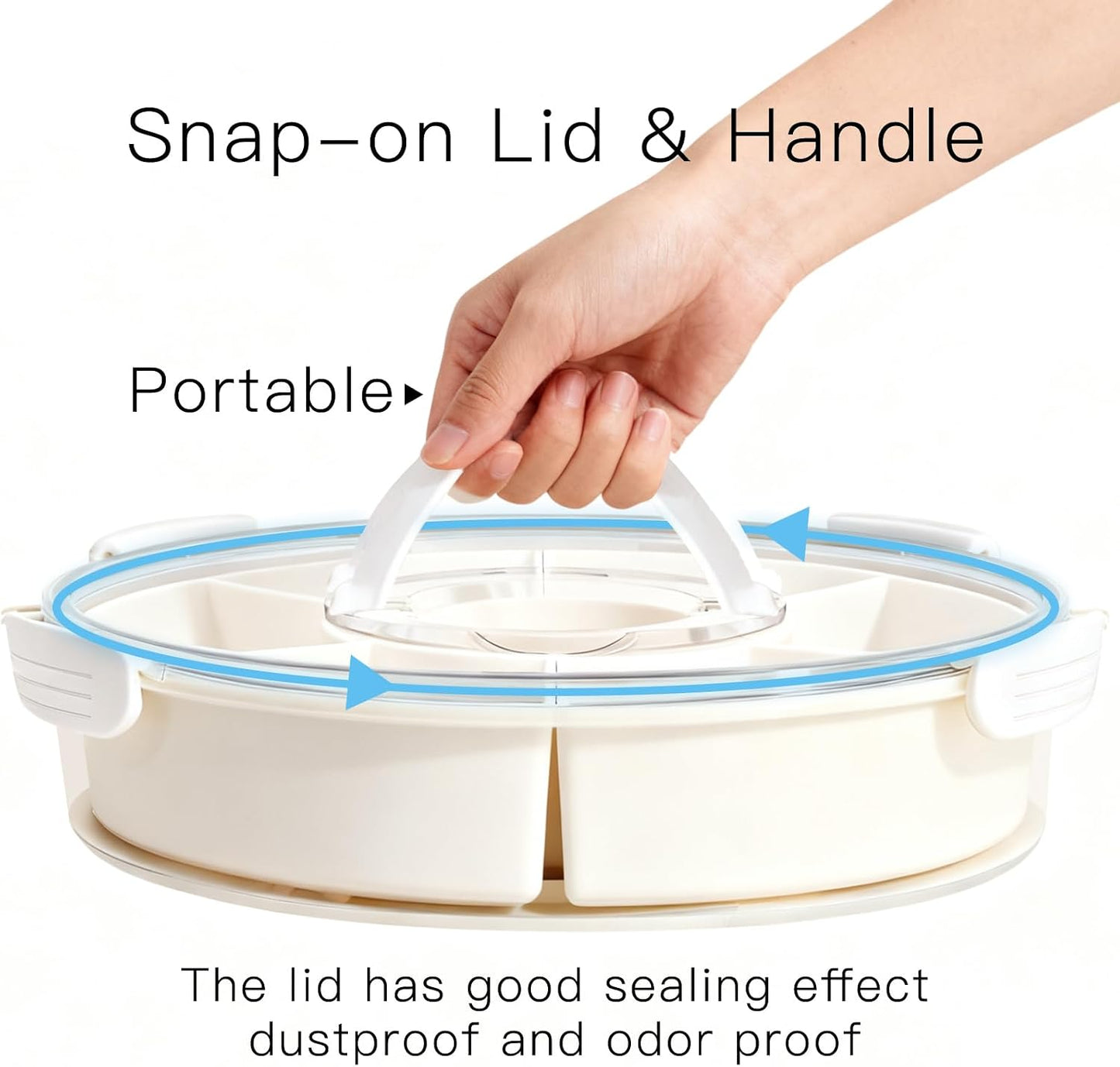 6-Compartment Snackle Snack Bowl with Lid-Microwave & Dishwasher Safe Divided Serving Bowl for Fruit,Veggies & Snacks-Portable Snack Organizer for Picnics,Road Trips & Parties (1 pcs 6 Compartment)