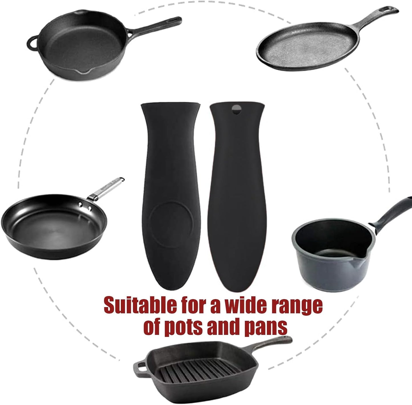 2 Pack Silicone Pan Handle Sleeve, Heat Resistant Cast Iron Skillet Handle Covers for Pots and Pans, Assist Handle Holder Grip for Kitchen Frying Griddles Cookware (Red & Black)