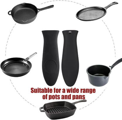 2 Pack Silicone Pan Handle Sleeve, Heat Resistant Cast Iron Skillet Handle Covers for Pots and Pans, Assist Handle Holder Grip for Kitchen Frying Griddles Cookware (Red & Black)