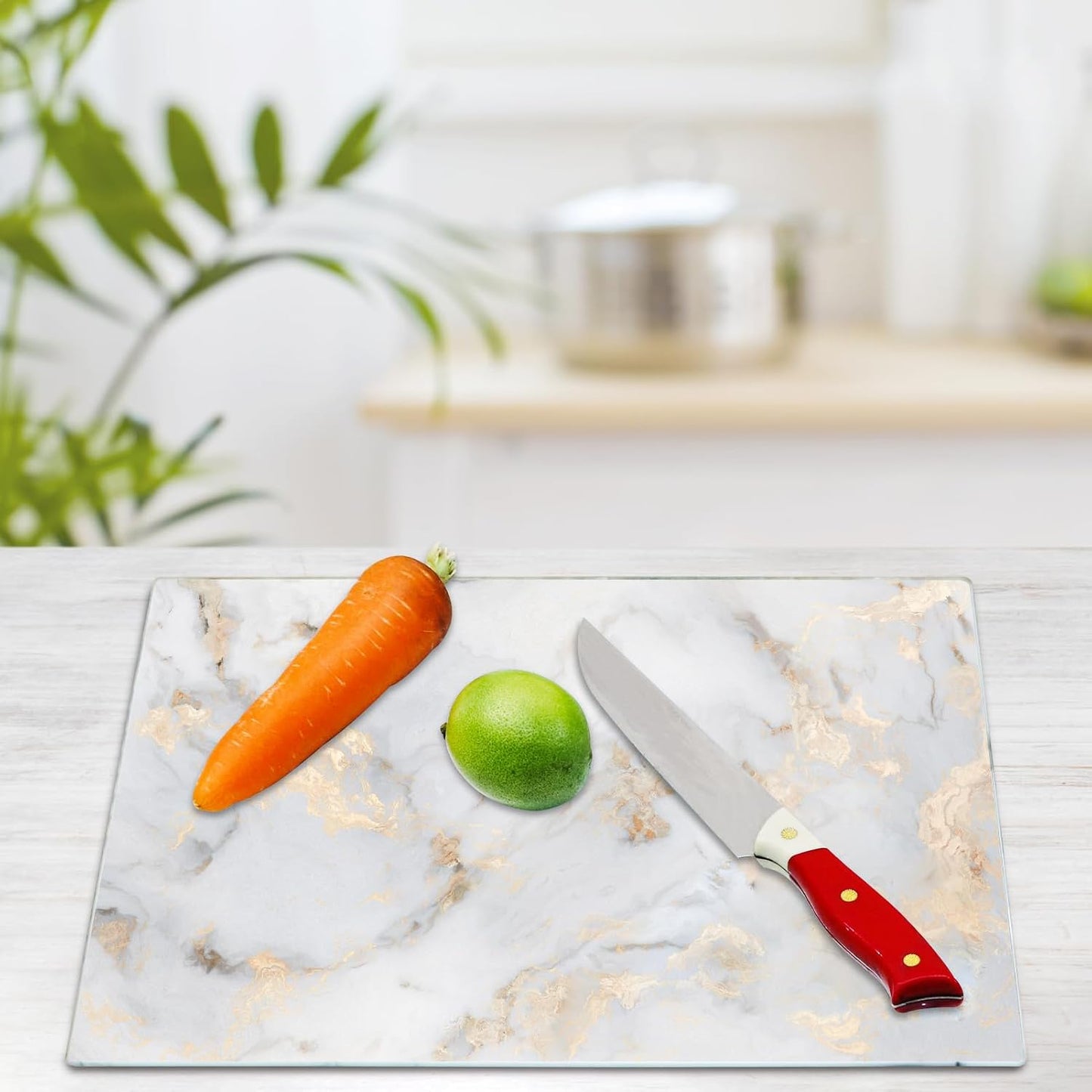 JAMBALAY Tempered Glass Cutting Boards for Kitchen, Gold 12"x8" & 16"x12" Glass Cutting Board Set with Marble Design, With Non Slip Foot, Shatter and Heat Resistant, Dishwasher Safe