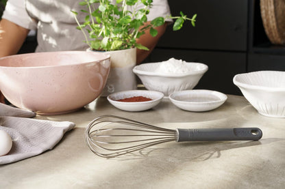 Zyliss Flat Whisk, Sustainable Wheatstraw/Nylon, Cooking Whisk forr Cooking and Serving with Heat Resistant Silicone Head, Beluga Grey, 11.9" x 2.8", Dishwasher Safe, 5 Year Guarantee