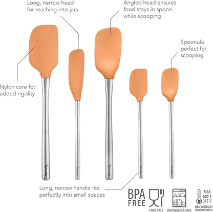 Tovolo Flex Core 5 Piece Silicone Spatula Set Heat Resistant All Silicone Utensils Include Non Stick Spatula Spoonula Jar Scraper, Dishwasher Safe BPA Free Spatulas for Baking Mixing, White