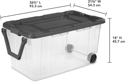 Extra Large Storage Bin, 40 Gallon Wheeled Plastic Storage Container with Handle, Green, Pack of 2 (GREEN)