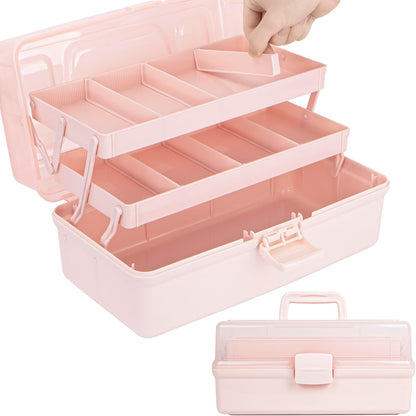 TERGOO 12.5in 3-Layer Multipurpose Craft Organizers and Storage with Adjustable Dividers, Portable Tackle Box, Folding Art & Craft Case for Medicine, Tool, Sewing Organizer (White)