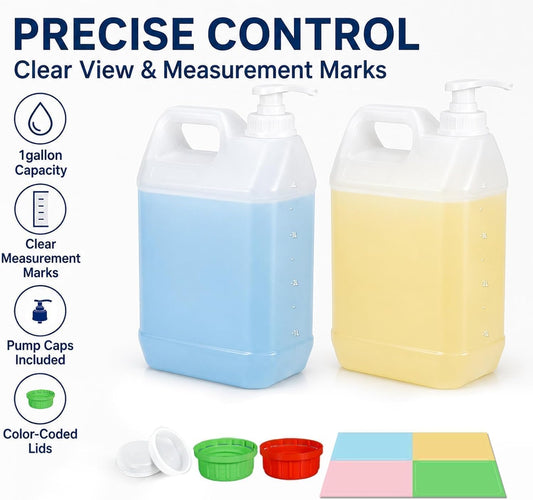 2 Pack 1 Gallon Graduated Jugs with Pumps and Measuring Caps