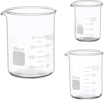 Graduated Glass Measuring Low Form Beaker Set (50ml+100ml+250ml)