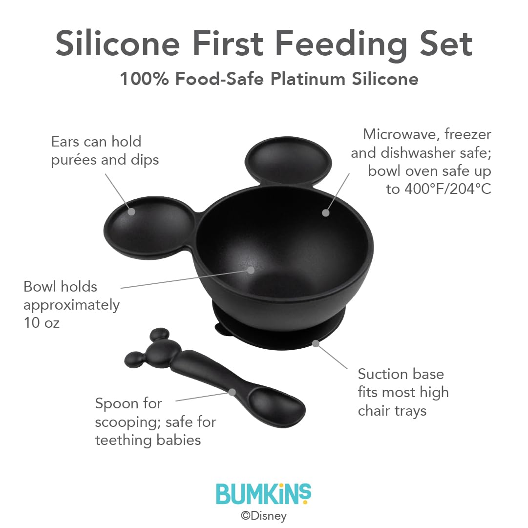 Bumkins Baby Bowl, Silicone Feeding Set with Suction for Baby and Toddler, Includes Spoon and Lid, First Feeding Set, Training Essentials for Baby Led Weaning for Babies 4 Months Up, Sage