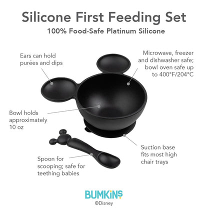 Bumkins Baby Bowl, Silicone Feeding Set with Suction for Baby and Toddler, Includes Spoon and Lid, First Feeding Set, Training Essentials for Baby Led Weaning for Babies 4 Months Up, Sage