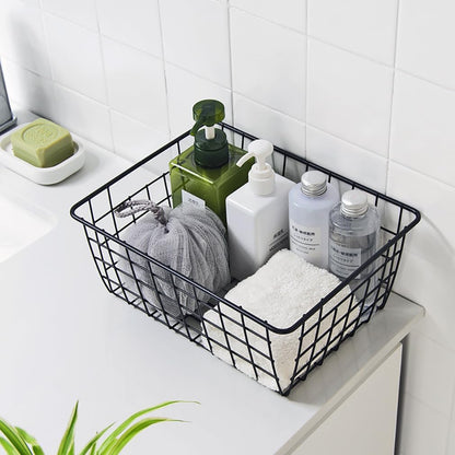 Kitchen Wire Baskets Farmhouse Decor Metal Food Storage Organizer,Household Refrigerator Bin with Built-in Handles for Cabinets, Pantry, Bathroom,2 Packs(white)