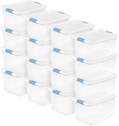 Sterilite 6-Pack Latching Box, Under Bed Storage Bins with Lids, Clear Plastic, 25 Quart - Heavy-Duty Organizing Containers for Closet, Bathroom, and Office