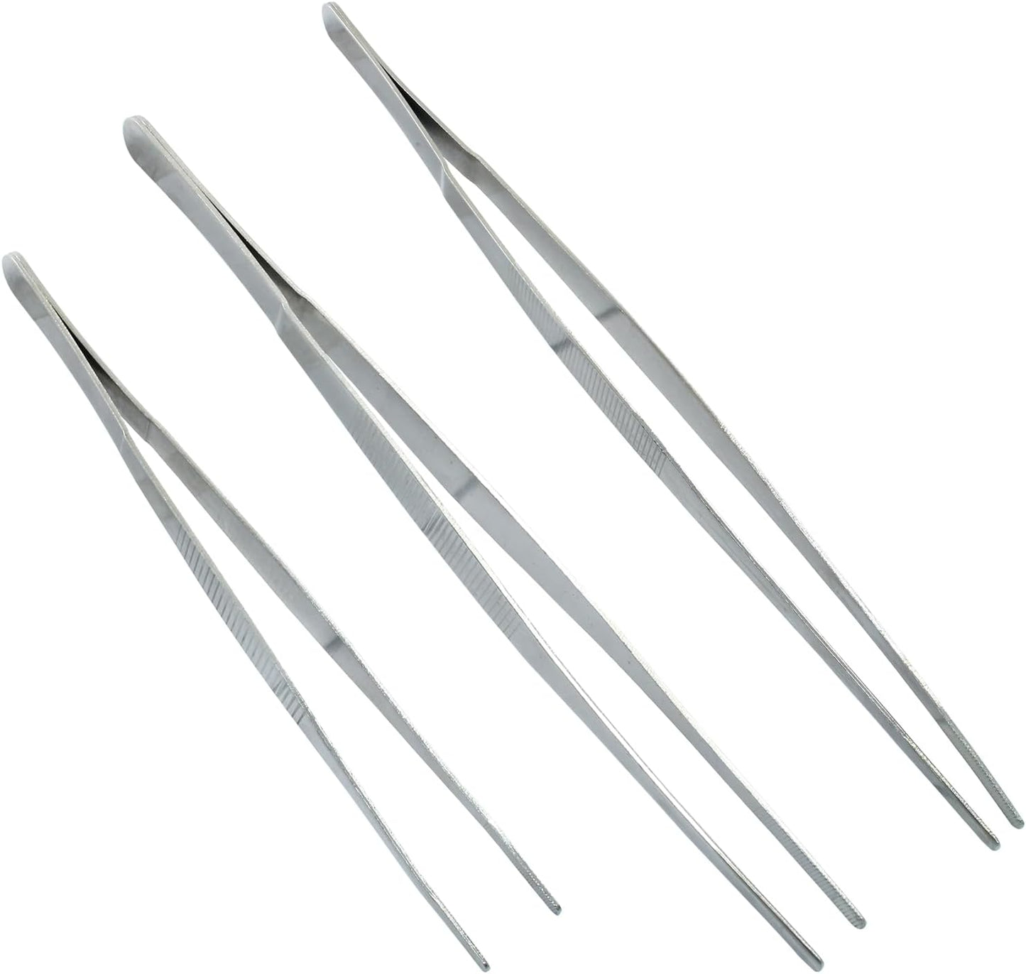 3Pcs Stainless Steel Tweezer Set (8" 10" 12"), Kitchen Tweezers Tongs, Cooking Tweezers with Precision Serrated Straight Tips, Long Handle Food Tweezers for Culinary, Bar, BBQ, Plating