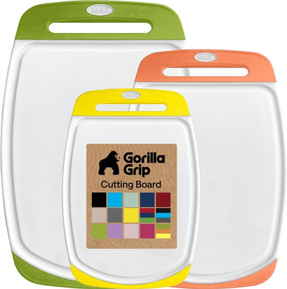 GORILLA GRIP BPA-Free Reversible Kitchen Cutting Board Set of 3, US Designed, Nonporous, Juice Grooves Catch Liquid, Slip Resistant Border, Dishwasher Safe, Durable Large Food Chopping Boards, Black