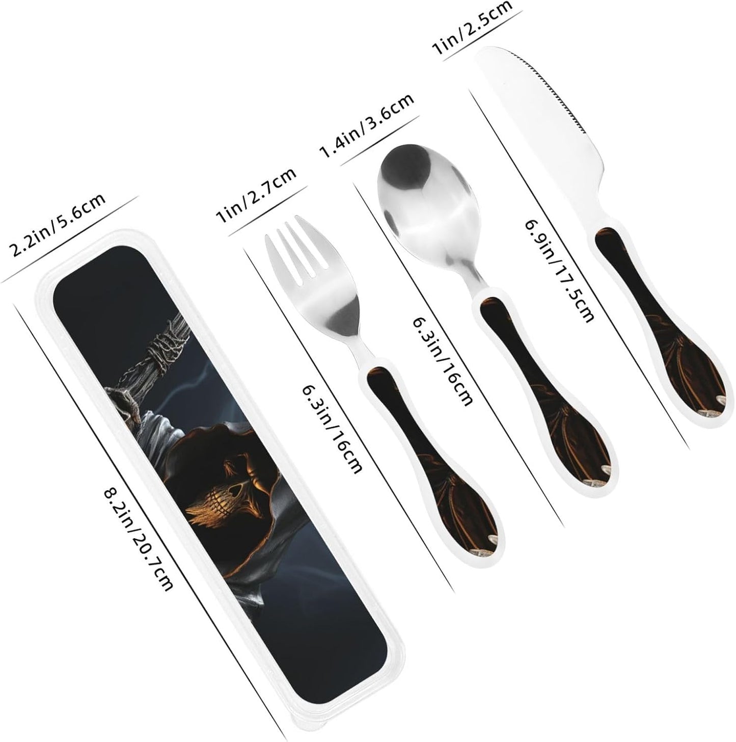 3-Piece Kids Silverware Set With Storage Case, Stainless Steel Reusable Children Safe Knife Spoon Fork Set Grim Reaper Children Flatware Set For Kids Lunch Box