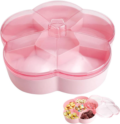 DOERDO Plastic Serving Trays with Lid 6 Compartment Food Storage Candy Organizer, Veggie Tray for Snack and Fruit, Red, 9.8x2.6Inch