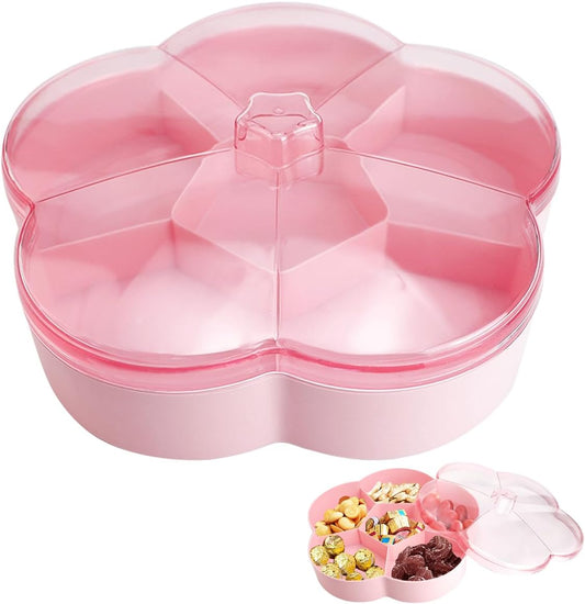 DOERDO Plastic Serving Trays with Lid 6 Compartment Food Storage Candy Organizer, Veggie Tray for Snack and Fruit, Red, 9.8x2.6Inch