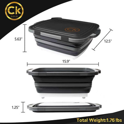 New XL Collapsible BBQ Prep Tub with LOCKING Lid, Cutting Board & Drain Hole | BPA-Free, Food-Grade, Space-Saving Prep Tubs for Marinating, Grilling, Camping & Outdoor Cooking (Black, 16L)