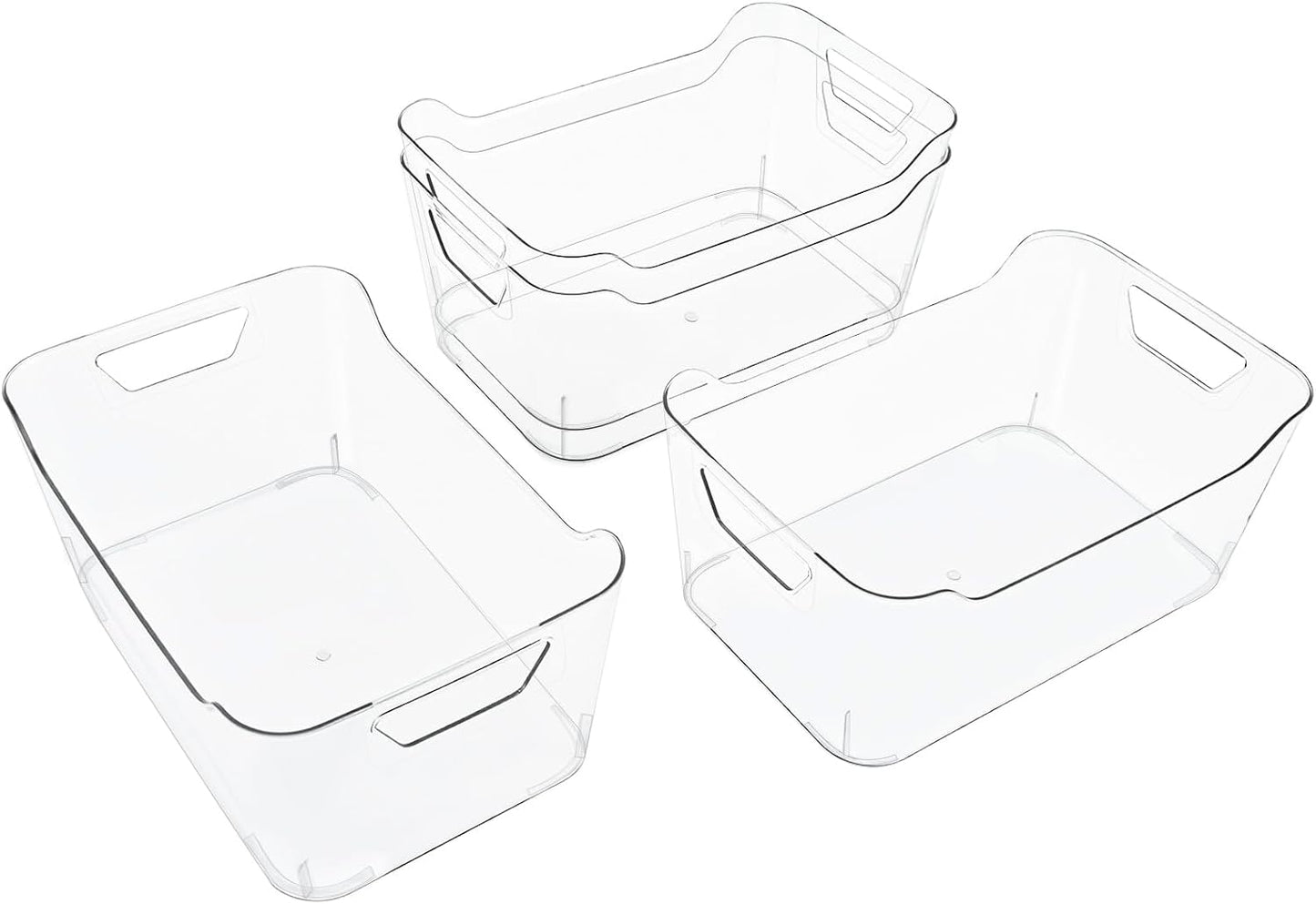 4 Pack Clear Storage Bins for Pantry Organization and Storage, Stackable Fridge Organizers with Built-in Handles, BPA Free Plastic Open Front Baskets for Kitchen Cabinet, Bathroom, Closet, and Toys