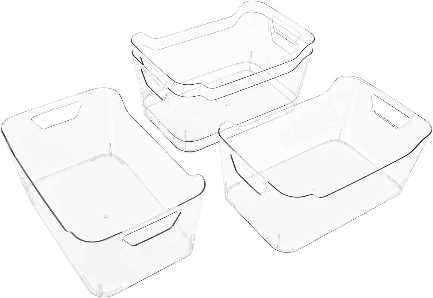 4 Pack Clear Storage Bins for Pantry Organization and Storage, Stackable Fridge Organizers with Built-in Handles, BPA Free Plastic Open Front Baskets for Kitchen Cabinet, Bathroom, Closet, and Toys