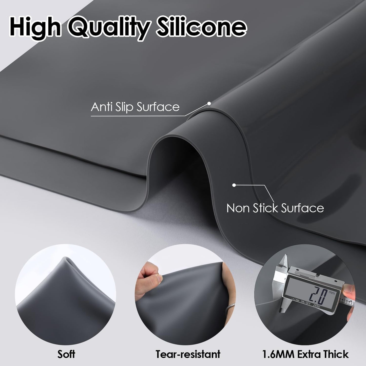 Extra Large Silicone Mat, 31.5x23.6 Inch Heat Resistant Mat for Kitchen Counter, Non Stick Silicone Baking Mat for Dough and Pastry, Thick Silicone placement Countertop Protector, Black countertop mat