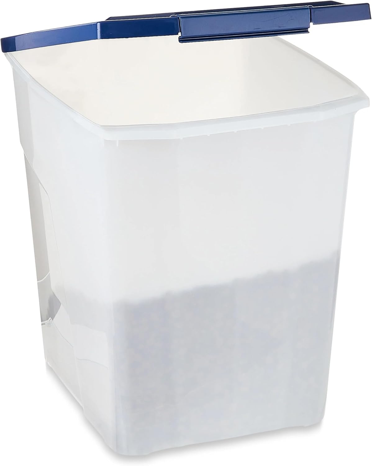 Pet Food Storage Container, Clear and White, 50 lb Capacity, BPA-Free Plastic, Airtight Seal, Flip-Top Lid, Rectangular, 15x12.5x24 Inches (25 lbs)