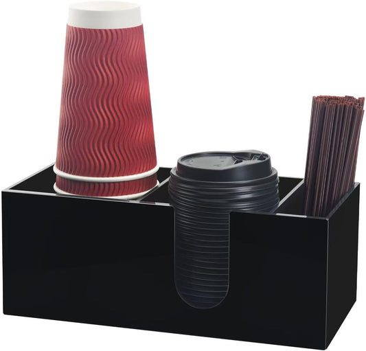 Coffee Bar Accessories and Organizer, Disposable Cup Holder for Countertop, Acrylic Storage and Organization for Cup Lid Stirrers Pod, Farmhouse Table Decor