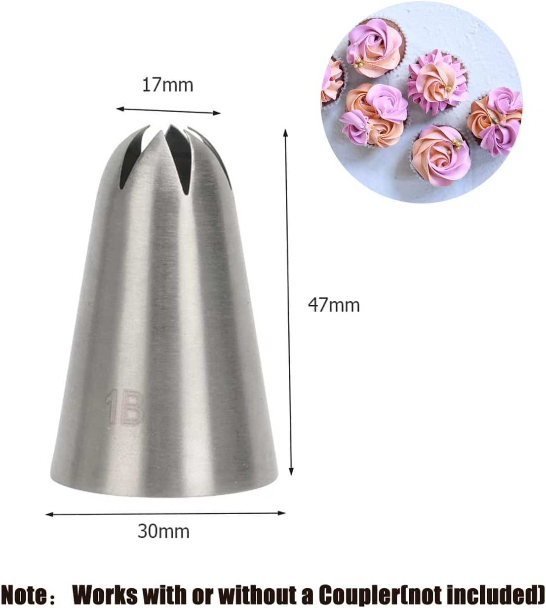 4B Piping Tip Set, Open Star Frosting Tips for Cake Decorating, 3 Pcs