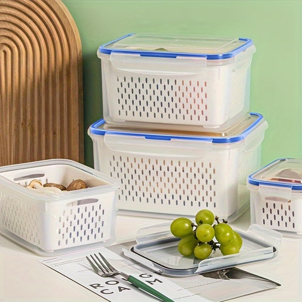 2 Pcs Fruit Storage Containers for Fridge with Removable Colander & Lid