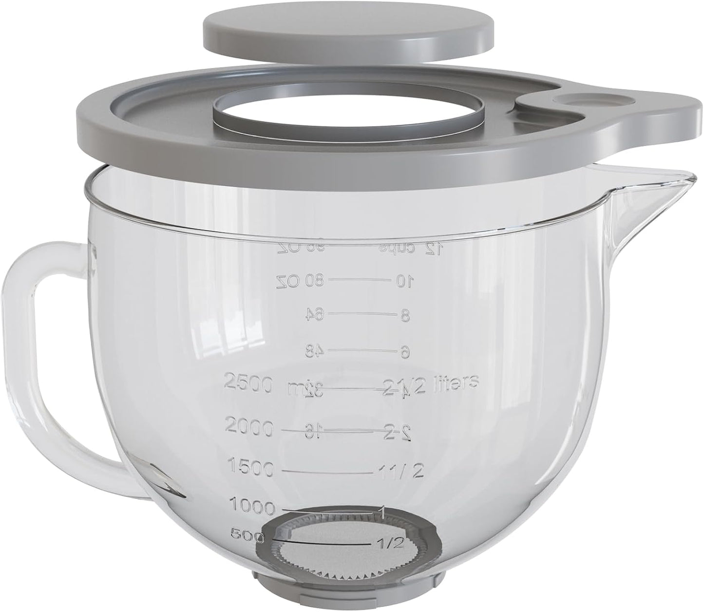 Glass Bowl Compatible with KitchenAid 4.5 & 5-Quart Tilt-Head Stand Mixers – Includes Lid, Measurement Markings & Spout Cover – Dishwasher, Microwave & Freezer Safe