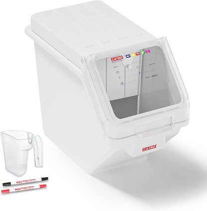 2.6 Gallon / 42 Cup Commercial Shelf Ingredient Bin with Scoop, Stackable Food Storage Container with Clear Flip Lid, Built-in FIFO Label and One-Hand Access for Flour Sugar Rice