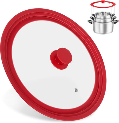 Universal Lid for Pots Pans and Skillets,Replacement Pan Lid with Tempered Glass and Heat-Resistant Silicone Edge,Durable Frying Pan Cover (7",8",9" & 10",11",12"-White)