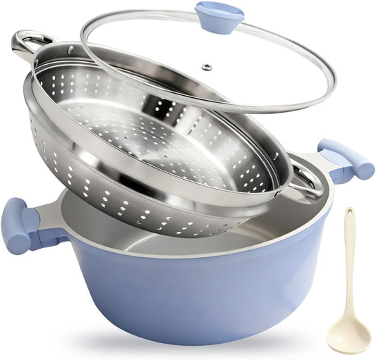 AIKENBBKK 7 QT Ceramic Steamer Pot for Cooking with Lid, Large Pot Nonstick