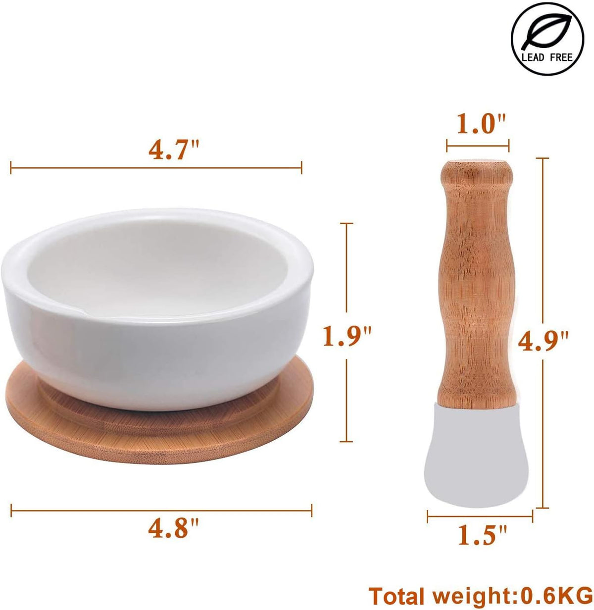 E-liu Porcelain Mortar and Pestle Set with Lid, Functional for Grinding