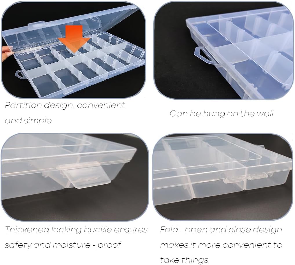 3pcs Clear Storage Small Parts Organizer Box Storage Bin With Dividers Multi Compartment for Beads Art DIY Tackle Box Organizer (10 - compartment in length)