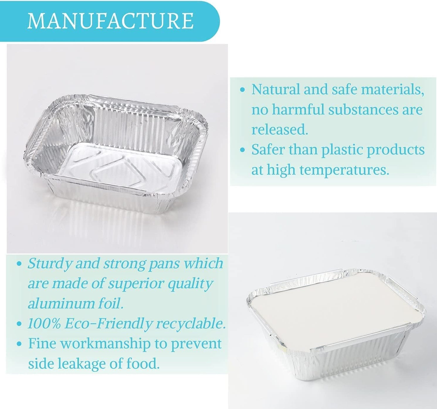 100 Pack - Aluminum Pans with Lids -1LB(5"×4"),Foil Pans - to Go Food Containers,Recyclable Aluminum Foil with Strong Seal for Cooking, Baking,Meal Prep,Take Out,Freeze