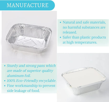 100 Pack - Aluminum Pans with Lids -1LB(5"×4"),Foil Pans - to Go Food Containers,Recyclable Aluminum Foil with Strong Seal for Cooking, Baking,Meal Prep,Take Out,Freeze