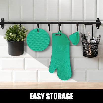 RORECAY Silicone Oven Mitts and Pot Holders Sets, Gloves for Kitchen, Beige