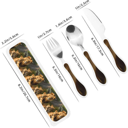 3-Piece Kids Silverware Set With Storage Case, Stainless Steel Reusable Children Safe Knife Spoon Fork Set Easter Bunny Eggs Spring Flower Rabbit Children Flatware Set For Kids Lunch Box