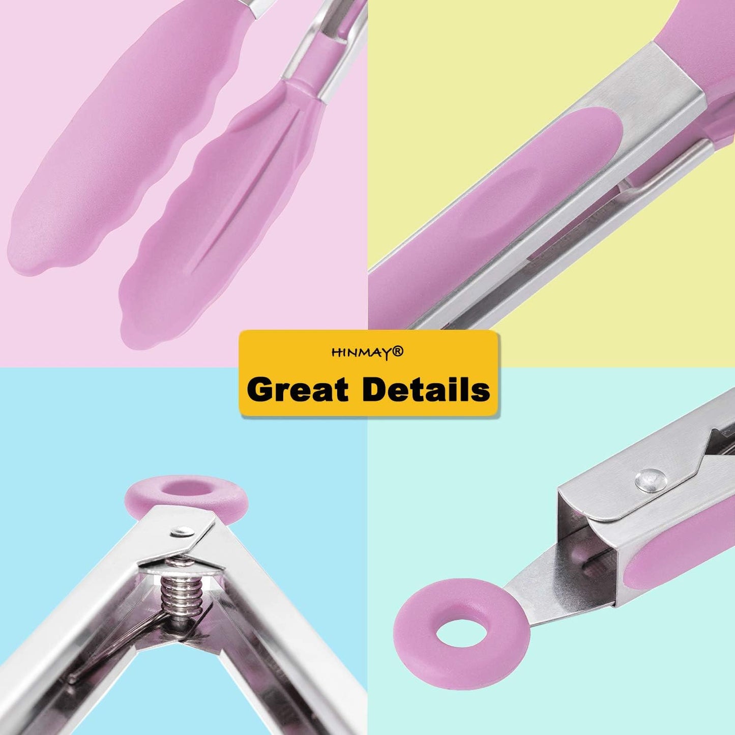 HINMAY Stainless Steel Kitchen Tongs 9-Inch Cooking Tongs, Set of 3