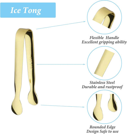 Ice Tongs Mini Sugar Tongs 4.25Inch Stainless Steel Kitchen Utensils Set,Small Serving Tong and Tiny Kitchen Tong for Appetizers,Tea Party, Coffee Bar, Desserts by Sunenlyst (Silver)