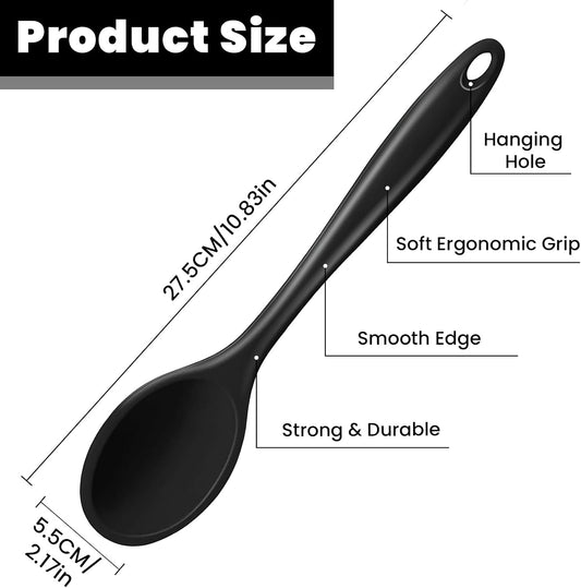 GEEKHOM Silicone Cooking Spoons, 4 Pieces 8" Heat Resistant Silicone Kitchen Utensils Set Serving Stirring Spoons for Non Stick Cooking, Mixing, Basting, Baking, Black+Red+Gray+Blue