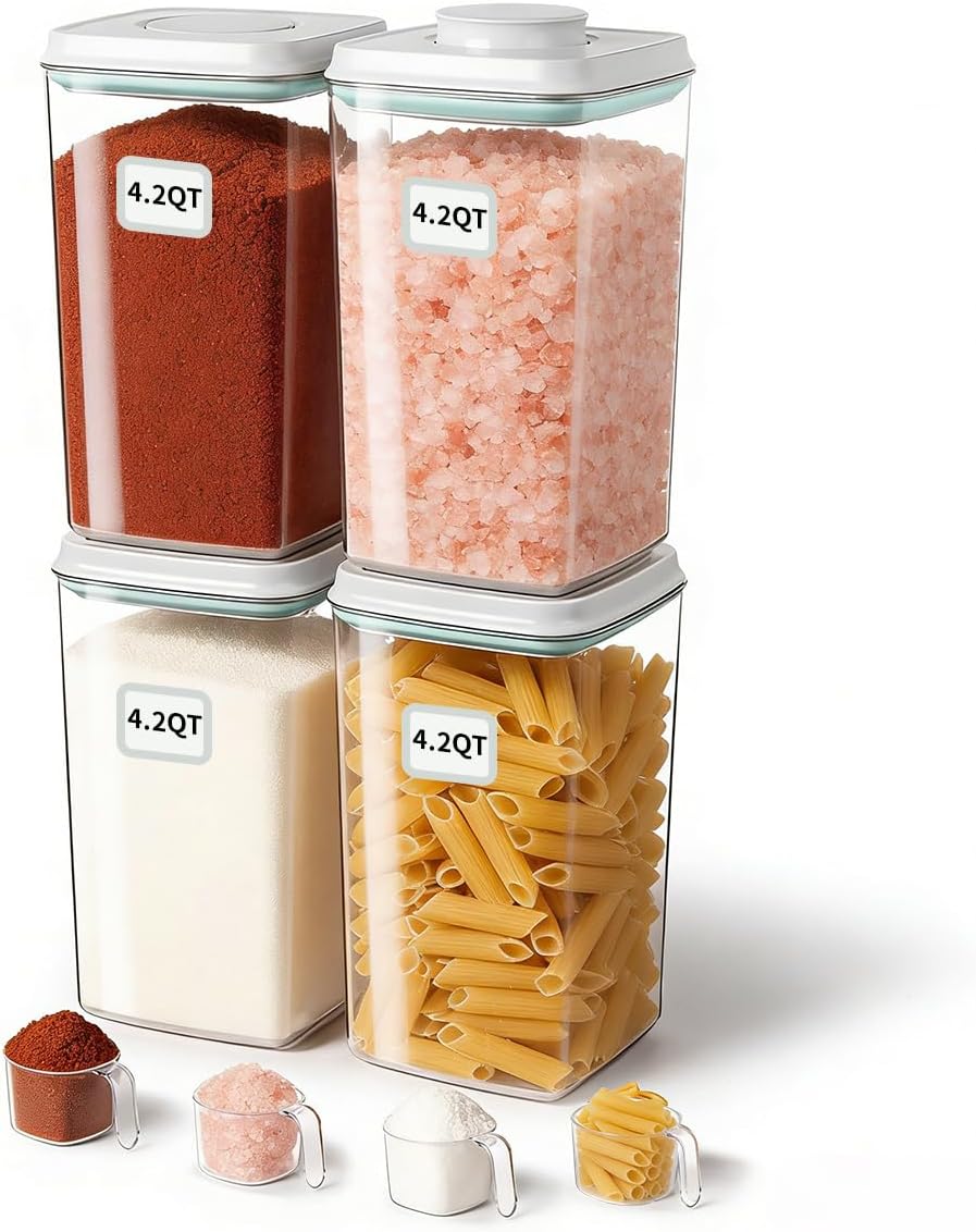 Food Storage Containers with Lids,2.9Qt 2Pcs Airtight Pop Food Storage Containers, BPA-Free Stackable Kitchen Pantry Organizers and Storage, One Button Opening Flour and Sugar Container Sets