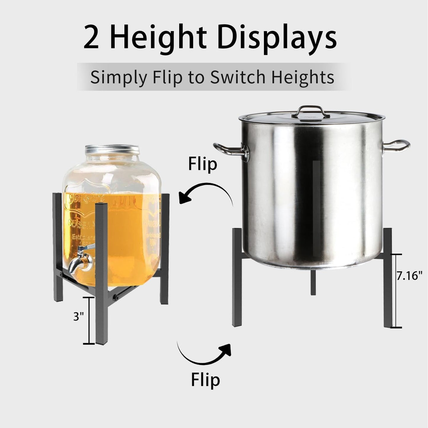 Adjustable Metal Drink Dispenser Stand Holder for 1-1.5 Gallon, Stable Beverage-Dispenser Stand for Indoor Outdoor (Without Drink Dispensers) (Midnight Black)