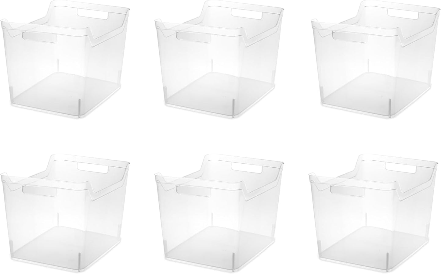 Sterilite Narrow Shelf Bin with Handles, Plastic Storage Container for Organizing Shelving, Closet, Pantry, and Countertops, Clear, 6-Pack