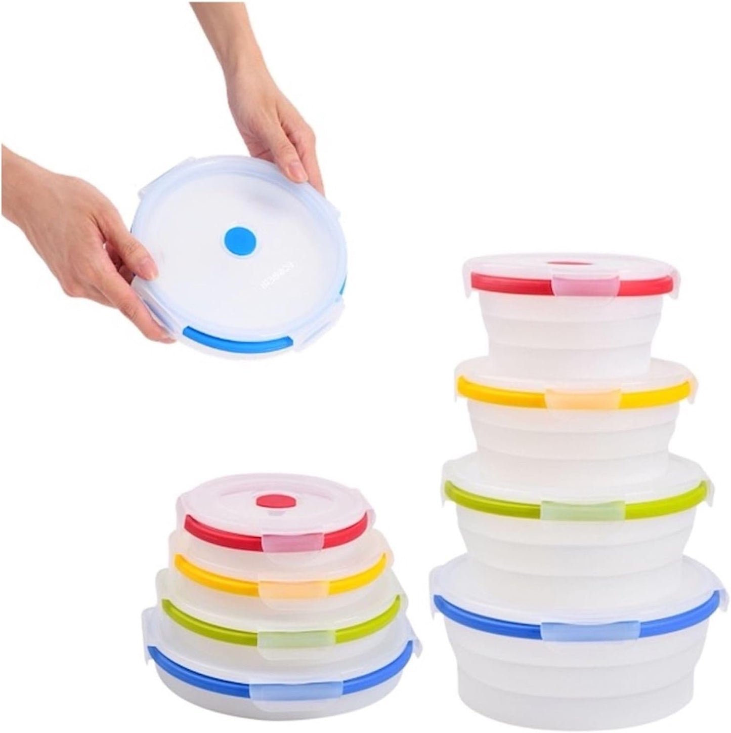 ECOBERI Collapsible Silicone Food Storage Containers, BPA Free, Microwave, Freezer and Dishwasher Safe, Lunch, Meal Prep, Travel, Space-Saving