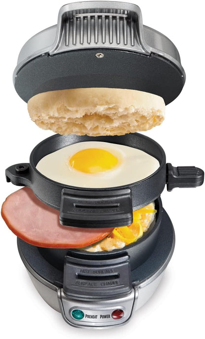 Hamilton Beach Breakfast Sandwich Maker with Egg Cooker Ring, Customize Ingredients, Perfect for English Muffins, Croissants, Mini Waffles, Perfect White Elephant Gifts, Mint (25482)