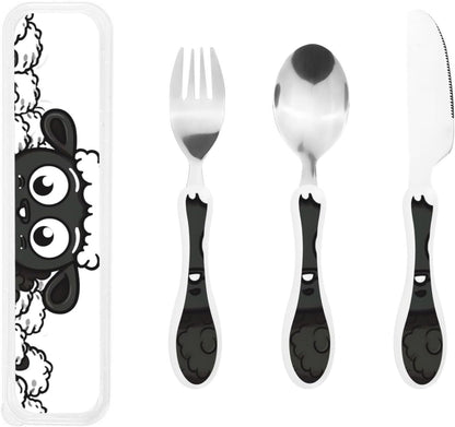 3-Piece Kids Silverware Set With Storage Case, Stainless Steel Reusable Children Safe Knife Spoon Fork Set Grim Reaper Children Flatware Set For Kids Lunch Box